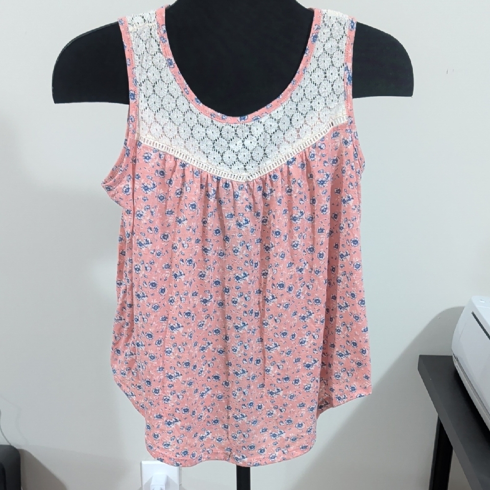 Floral Lace Trim Pink Top